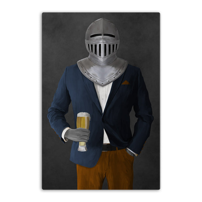 Large canvas of knight drinking beer wearing navy and orange suit art