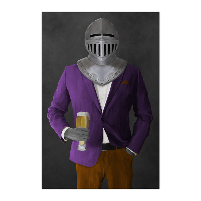 Large print of knight drinking beer wearing purple and orange suit art