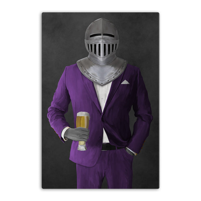 Large canvas of knight drinking beer wearing purple suit art