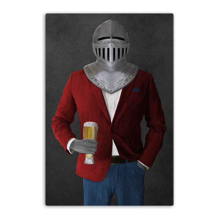 Large canvas of knight drinking beer wearing red and blue suit art