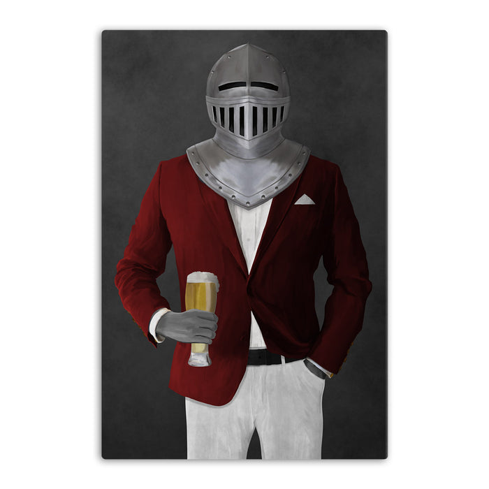 Large canvas of knight drinking beer wearing red and white suit art