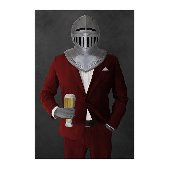 Large print of knight drinking beer wearing red suit art