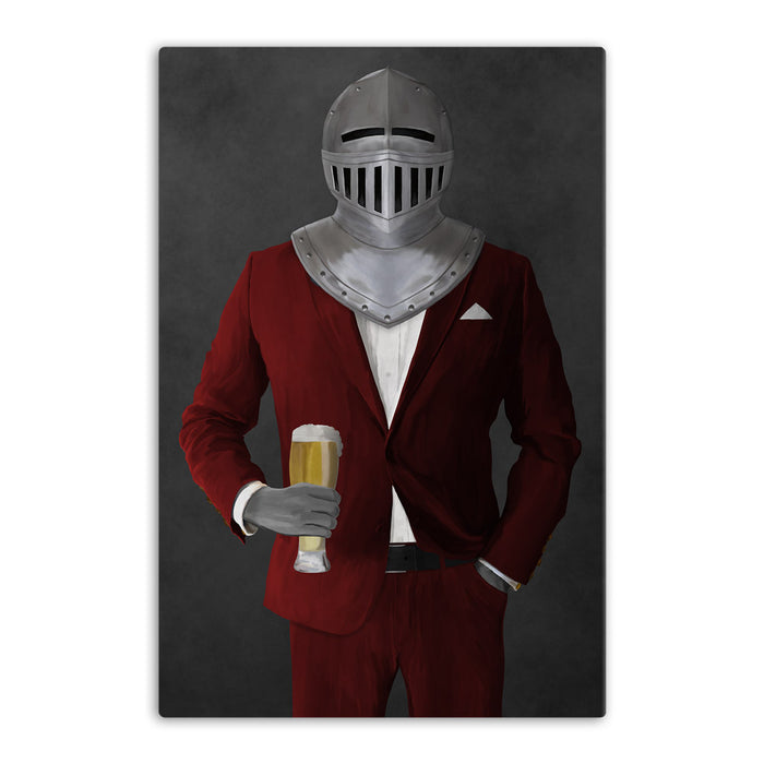 Large canvas of knight drinking beer wearing red suit art
