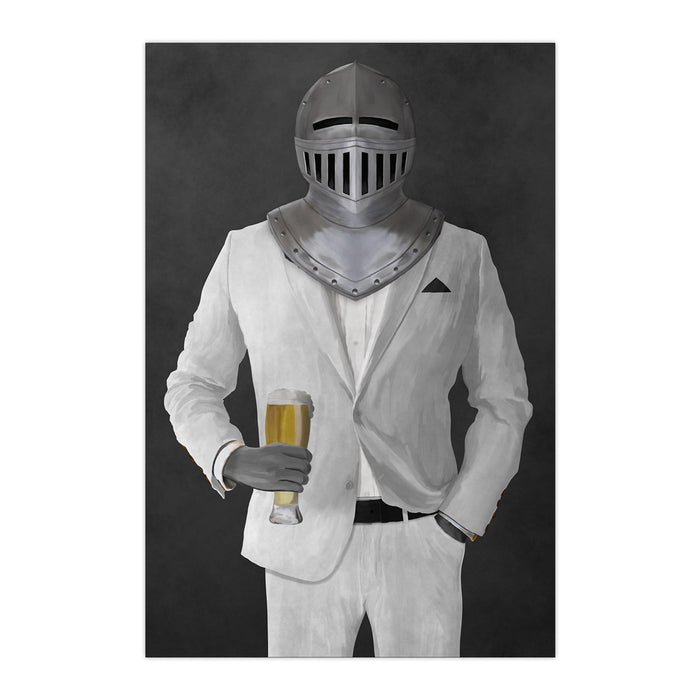 Large print of knight drinking beer wearing white suit art
