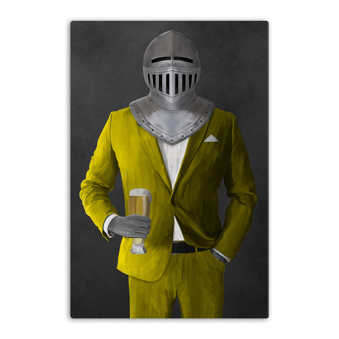 Large canvas of knight drinking beer wearing yellow suit art