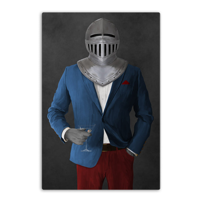 Large canvas of knight drinking martini wearing blue and red suit art
