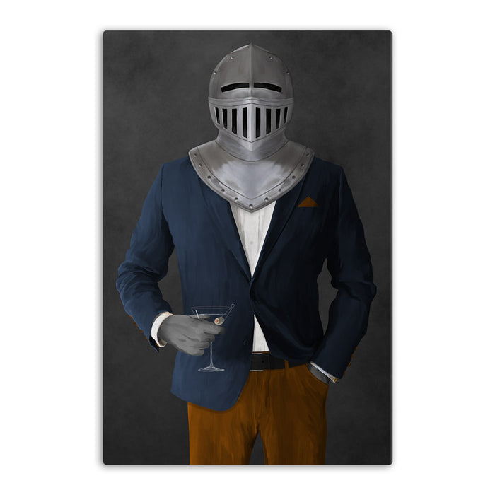Large canvas of knight drinking martini wearing navy and orange suit art