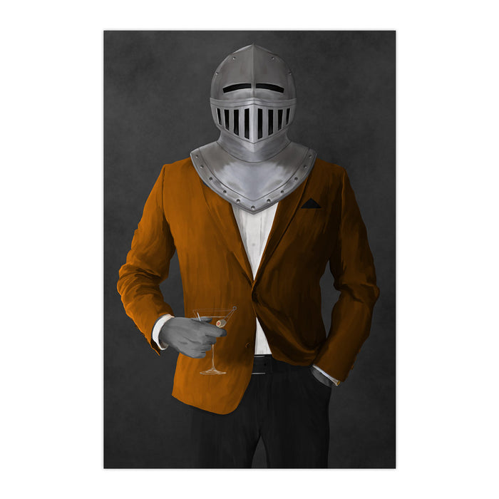 Large print of knight drinking martini wearing orange and black suit art