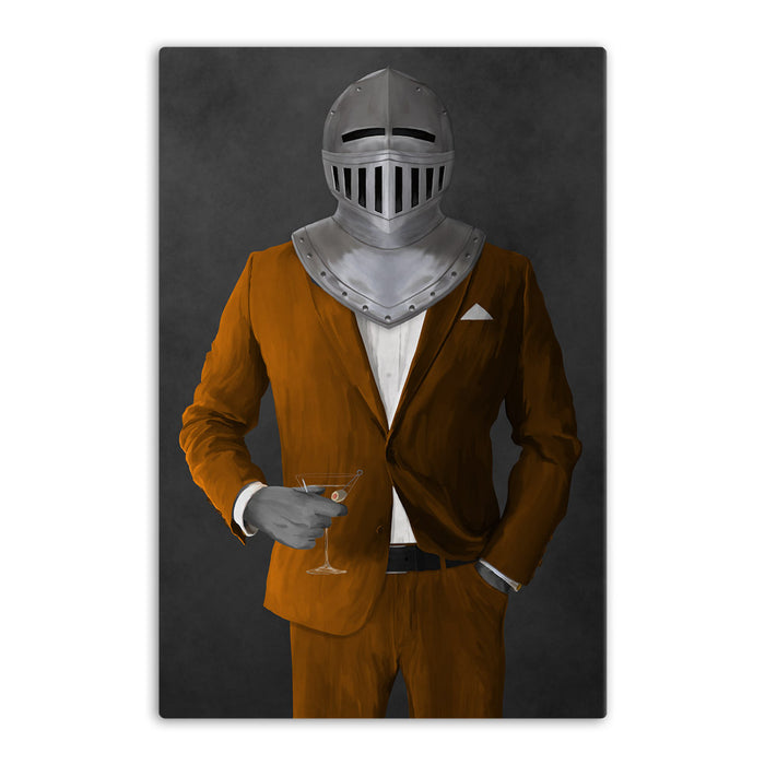 Large canvas of knight drinking martini wearing orange suit art