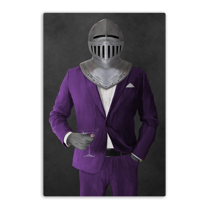 Large canvas of knight drinking martini wearing purple suit art
