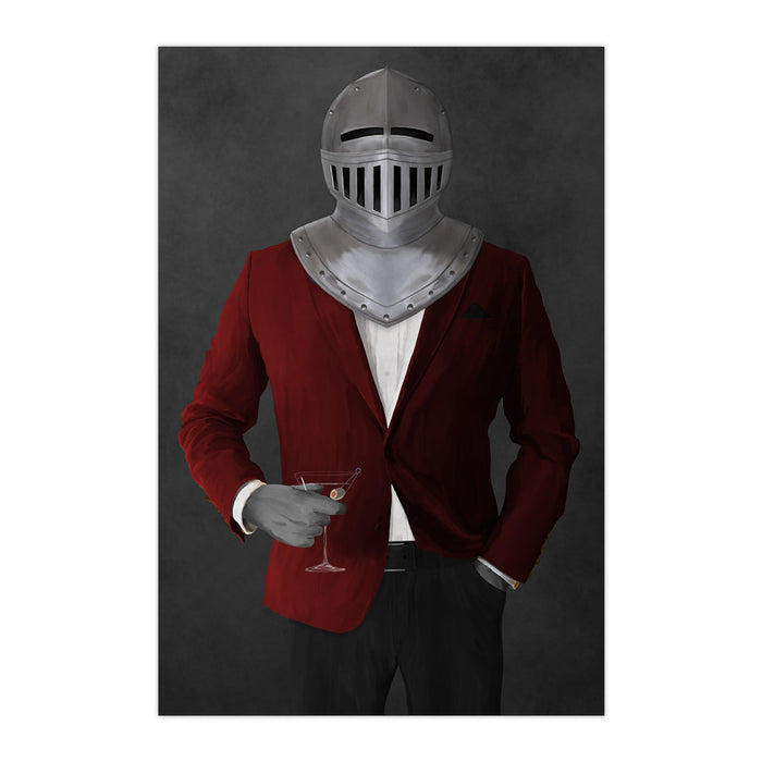 Large print of knight drinking martini wearing red and black suit art
