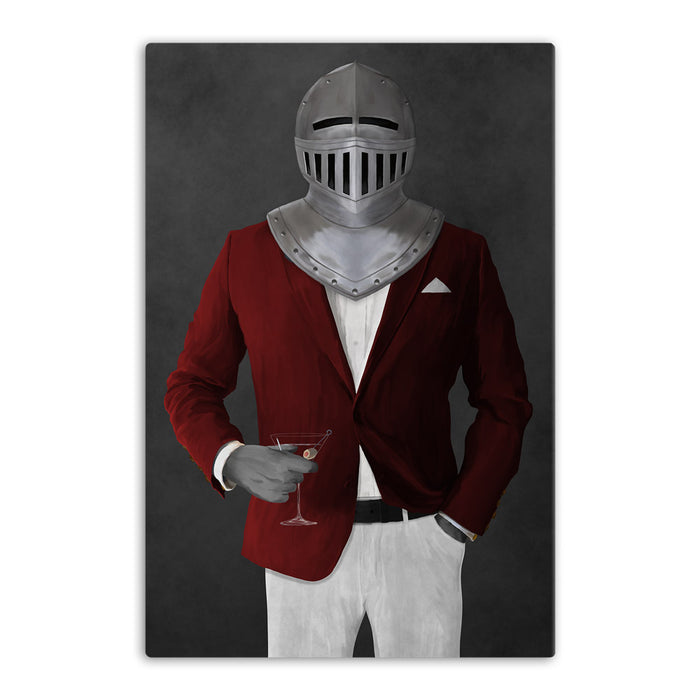 Large canvas of knight drinking martini wearing red and white suit art