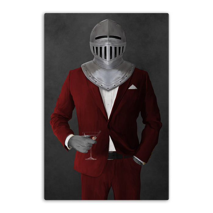 Large canvas of knight drinking martini wearing red suit art