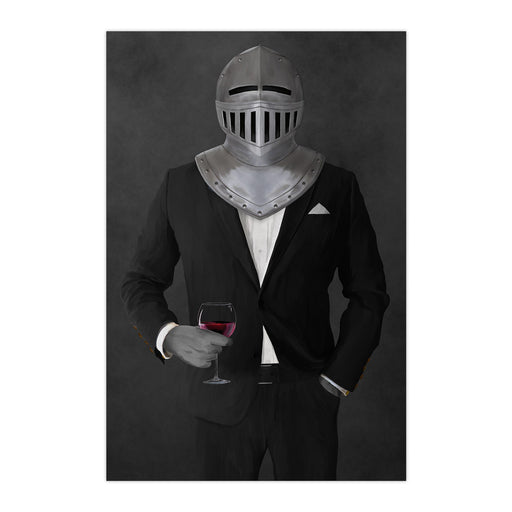 Large print of knight drinking red wine wearing black suit art