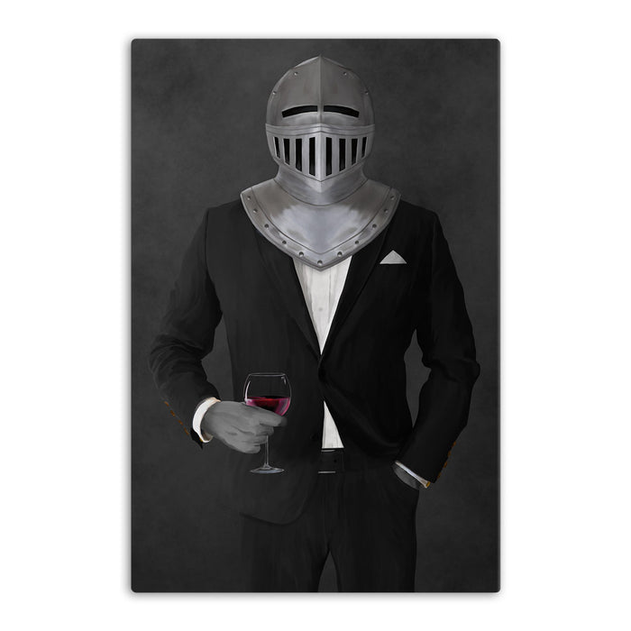 Large canvas of knight drinking red wine wearing black suit art