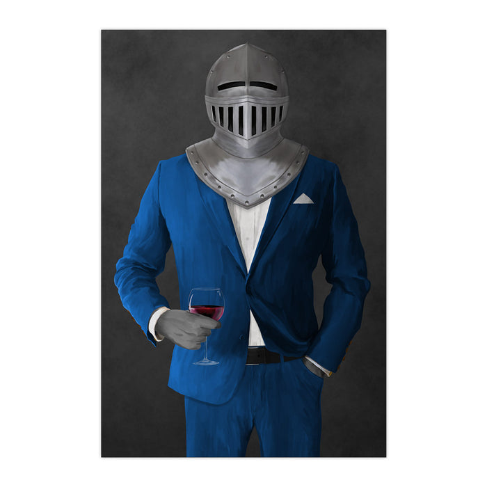 Large print of knight drinking red wine wearing blue suit art
