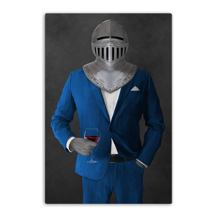 Large canvas of knight drinking red wine wearing blue suit art