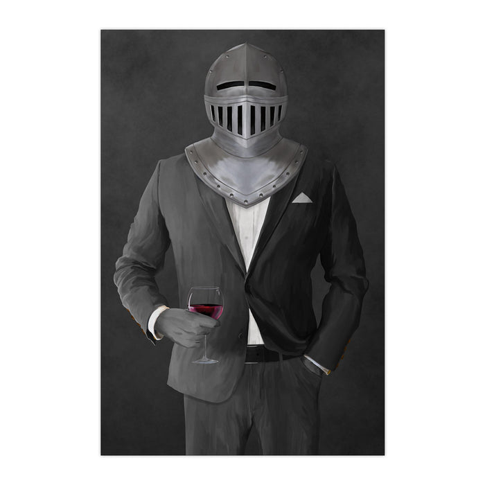 Large print of knight drinking red wine wearing gray suit art