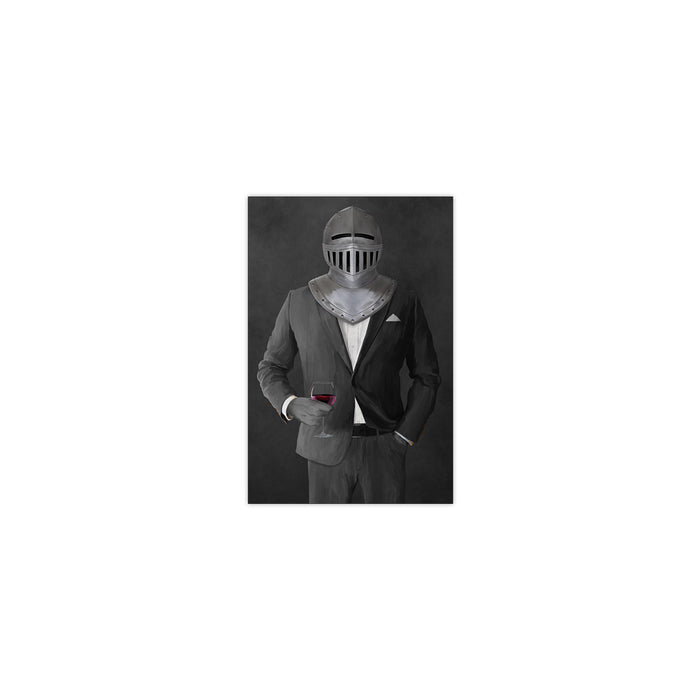 Small print of knight drinking red wine wearing gray suit art