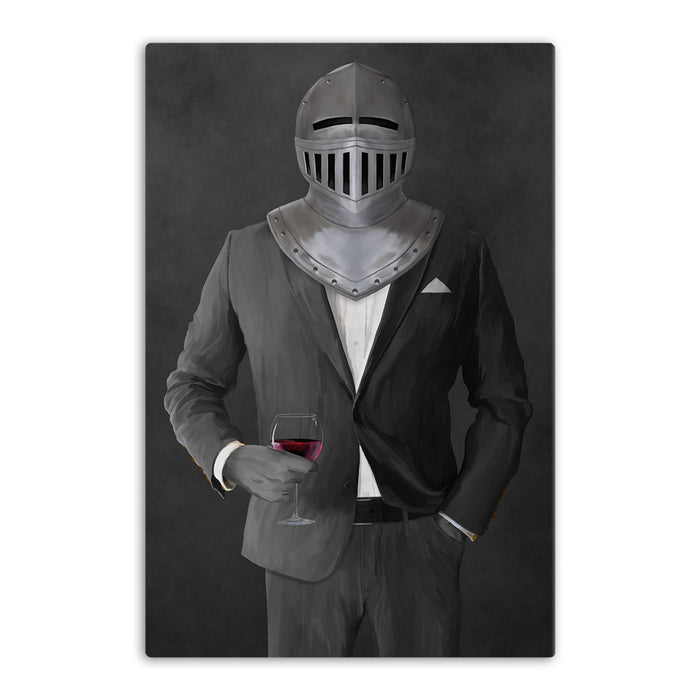 Large canvas of knight drinking red wine wearing gray suit art