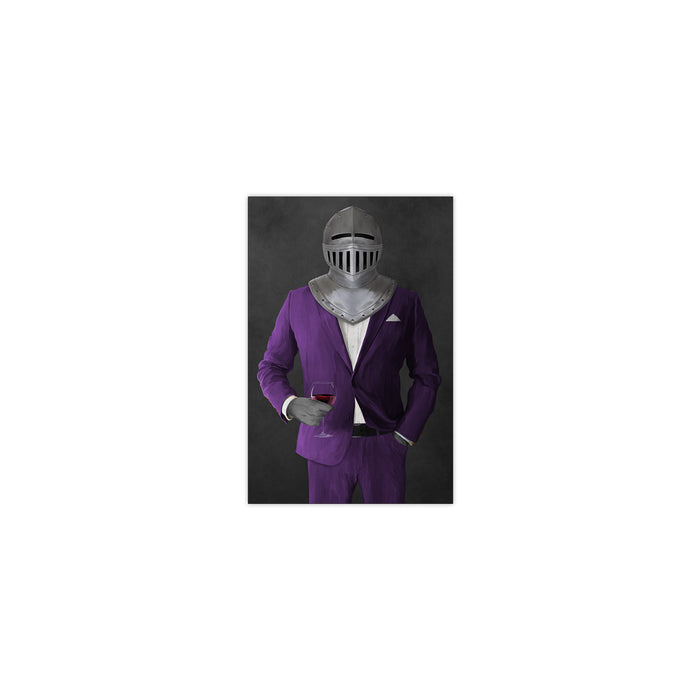 Small print of knight drinking red wine wearing purple suit art