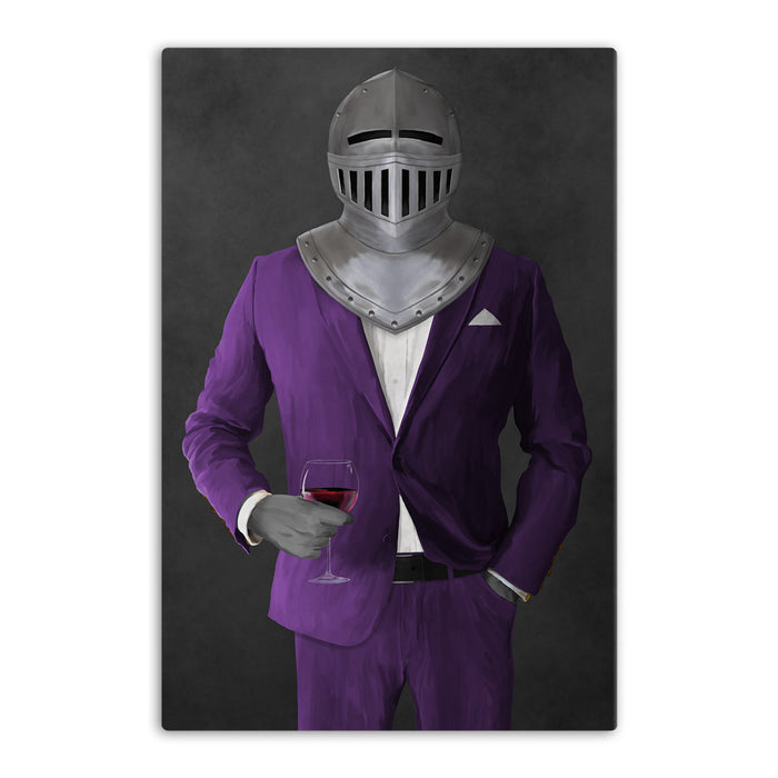 Large canvas of knight drinking red wine wearing purple suit art