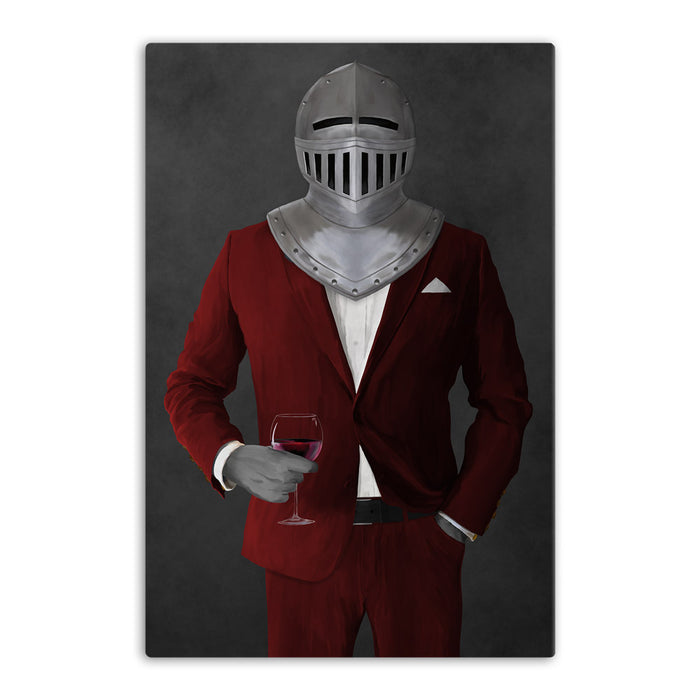 Large canvas of knight drinking red wine wearing red suit art