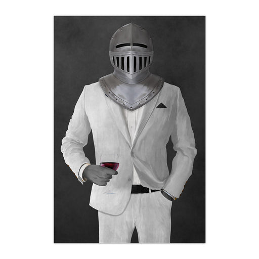 Large print of knight drinking red wine wearing white suit art