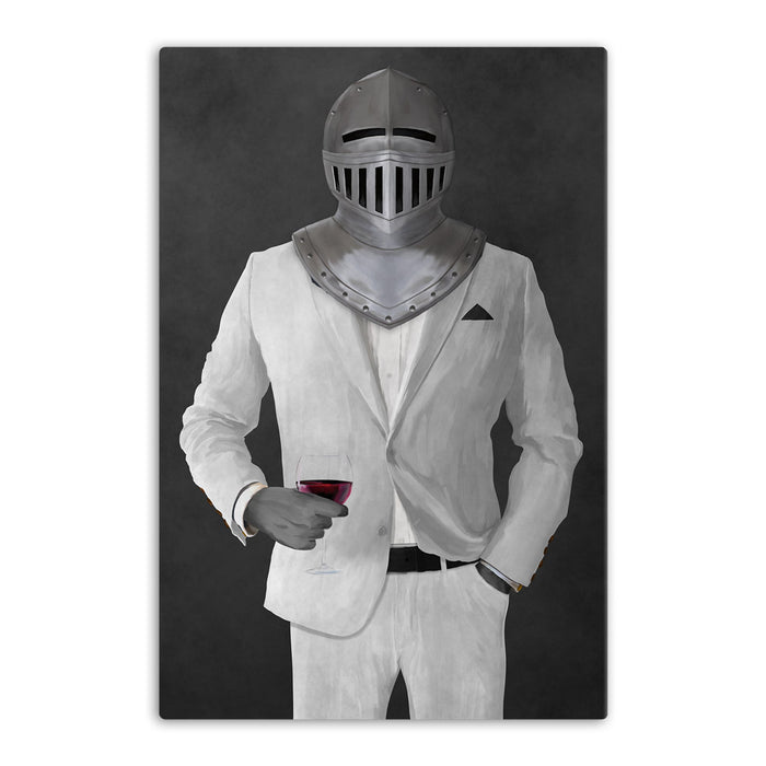 Large canvas of knight drinking red wine wearing white suit art
