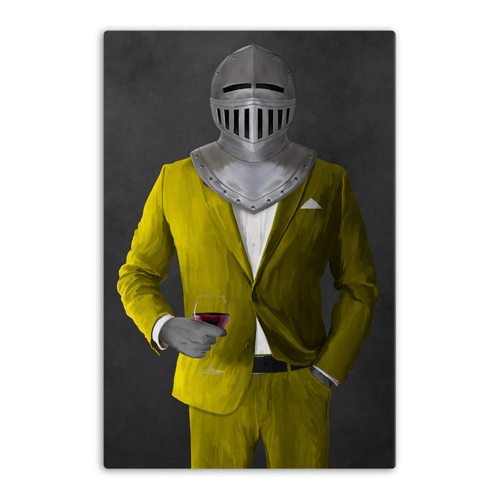 Large canvas of knight drinking red wine wearing yellow suit art