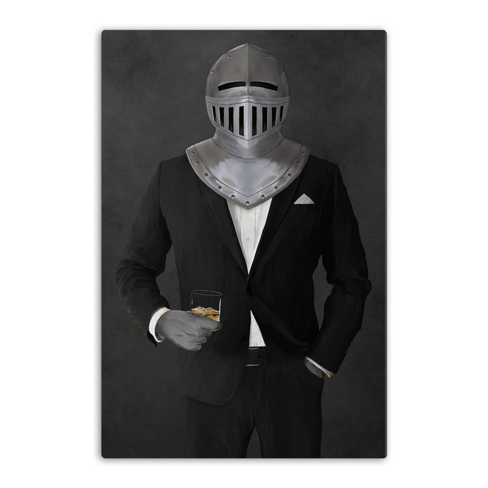 Large canvas of knight drinking whiskey wearing black suit art