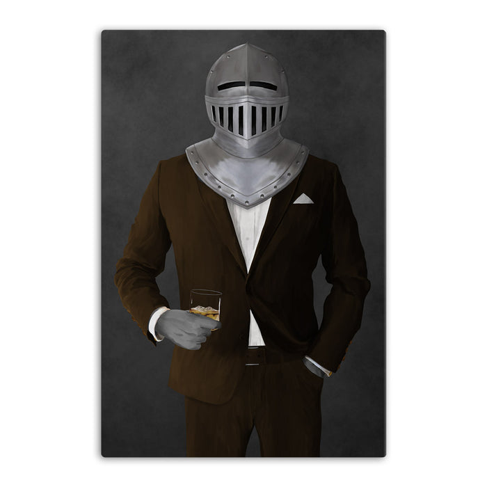 Large canvas of knight drinking whiskey wearing brown suit art