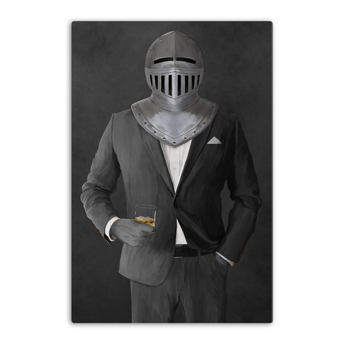 Large canvas of knight drinking whiskey wearing gray suit art