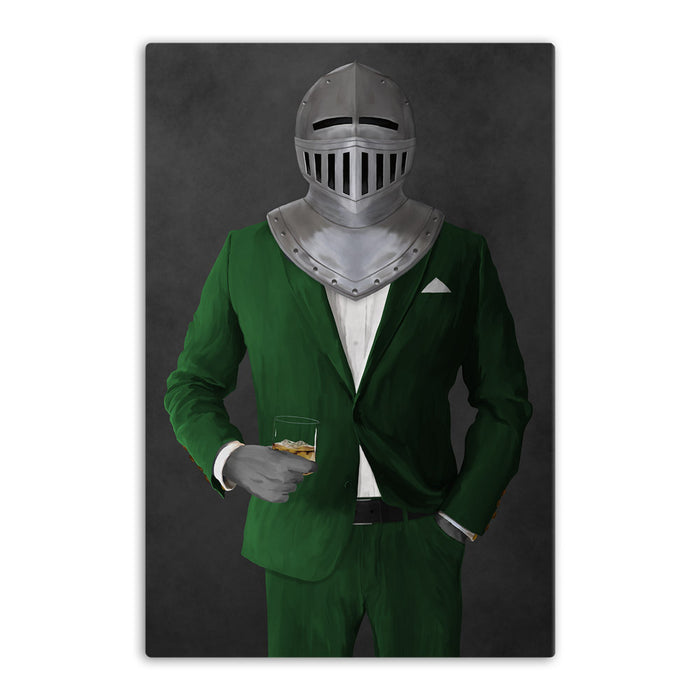 Large canvas of knight drinking whiskey wearing green suit art