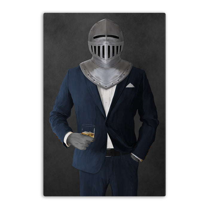 Large canvas of knight drinking whiskey wearing navy suit art