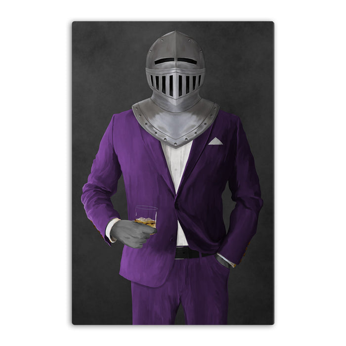Large canvas of knight drinking whiskey wearing purple suit art