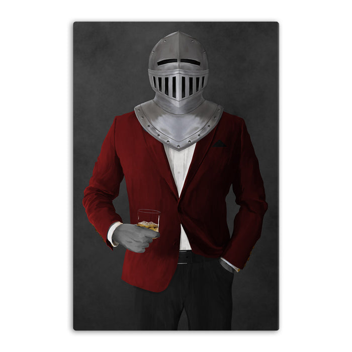 Large canvas of knight drinking whiskey wearing red and black suit art