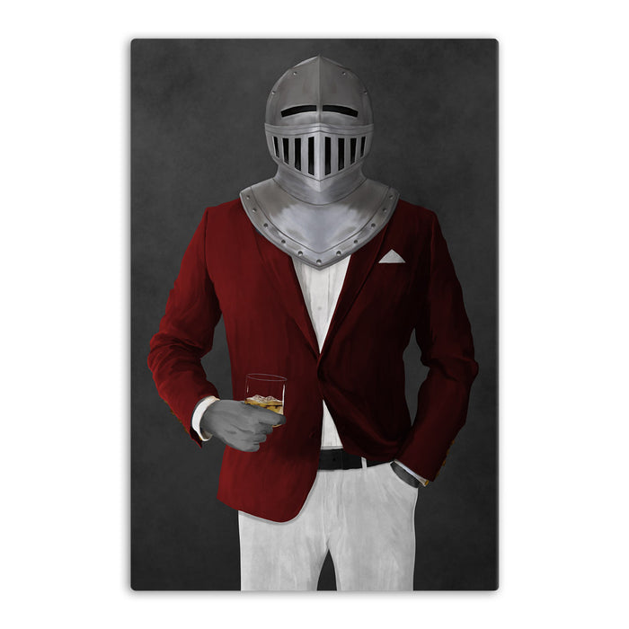 Large canvas of knight drinking whiskey wearing red and white suit art