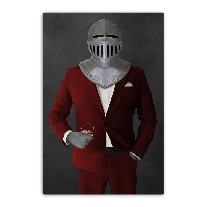 Large canvas of knight drinking whiskey wearing red suit art