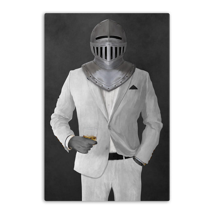 Large canvas of knight drinking whiskey wearing white suit art