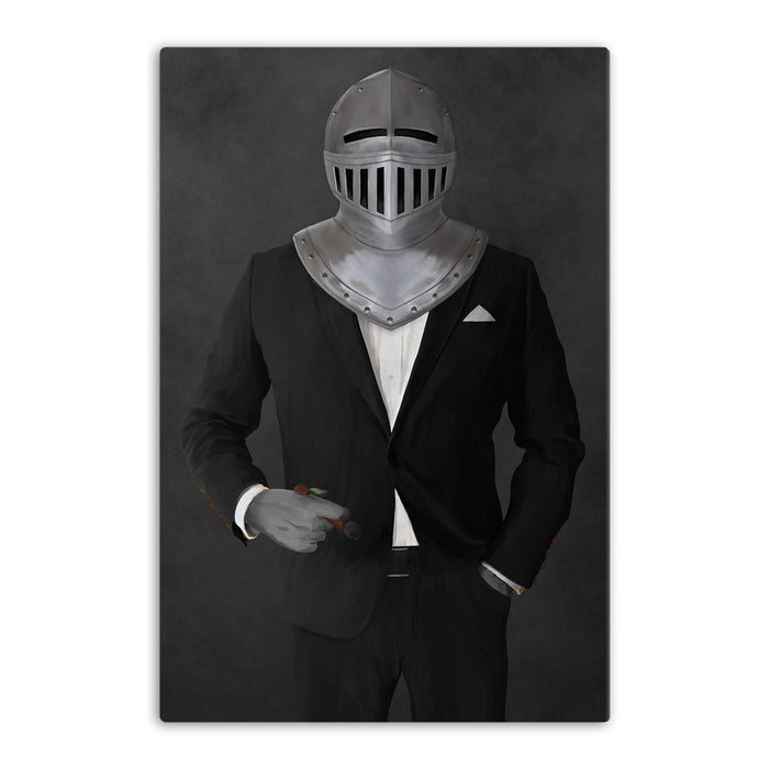 Large canvas of knight smoking cigar wearing black suit art