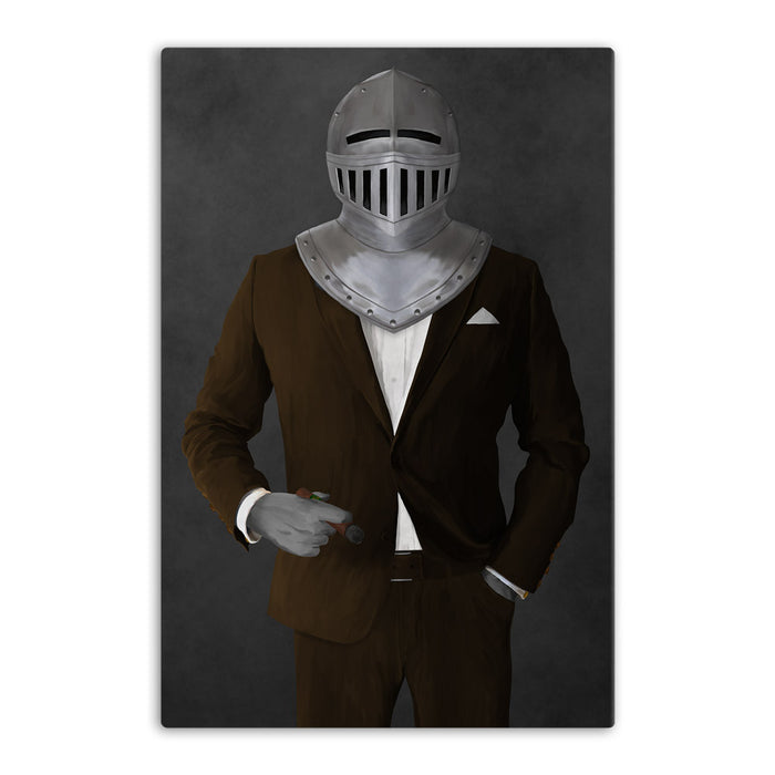 Large canvas of knight smoking cigar wearing brown suit art