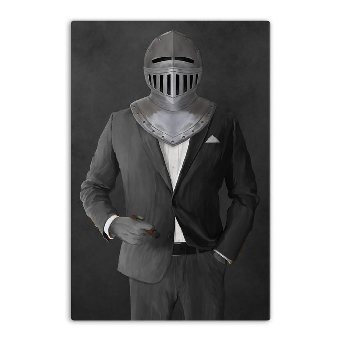 Large canvas of knight smoking cigar wearing gray suit art