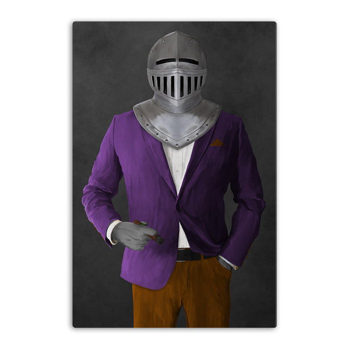 Large canvas of knight smoking cigar wearing purple and orange suit art
