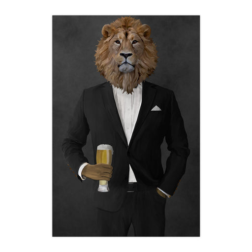 Lion Drinking Beer Wall Art - Black Suit