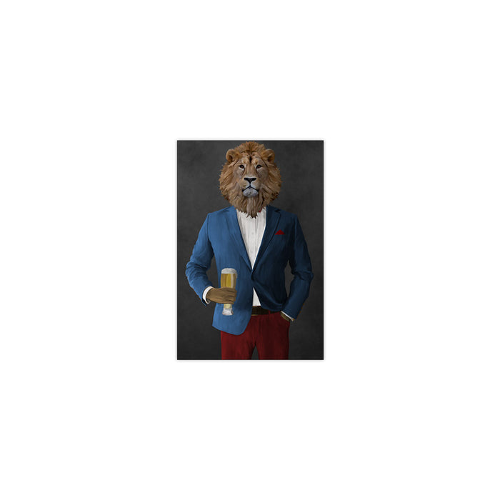 Lion Drinking Beer Wall Art - Blue and Red Suit
