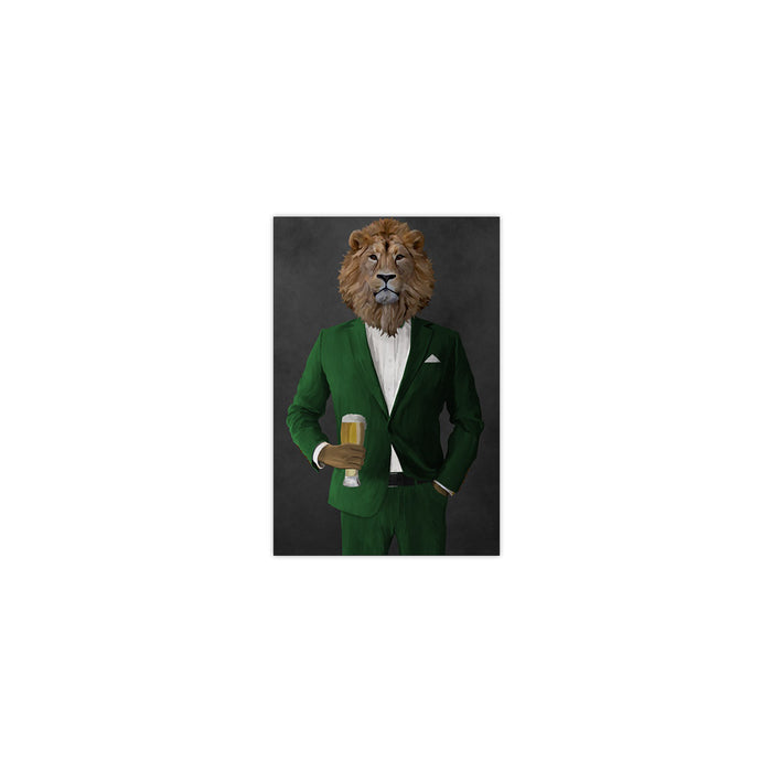 Lion Drinking Beer Wall Art - Green Suit