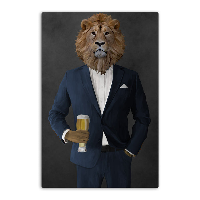 Lion Drinking Beer Wall Art - Navy Suit