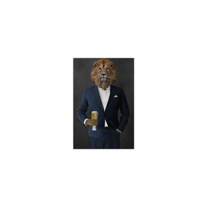 Lion Drinking Beer Wall Art - Navy Suit