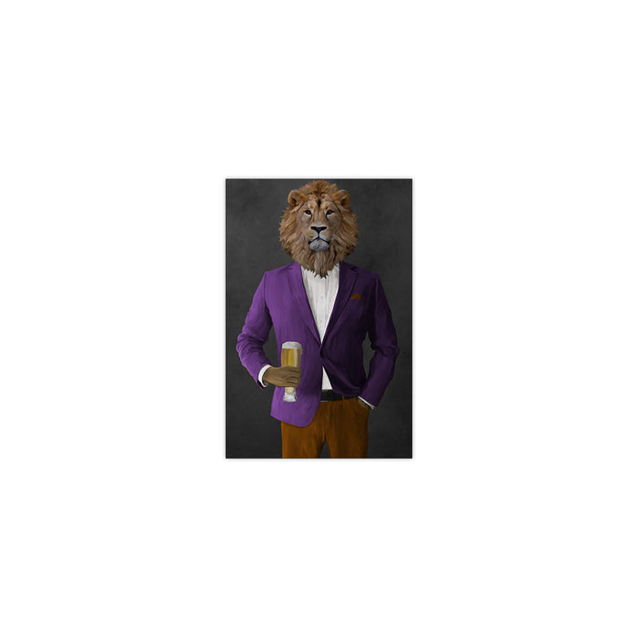 Lion Drinking Beer Wall Art - Purple and Orange Suit